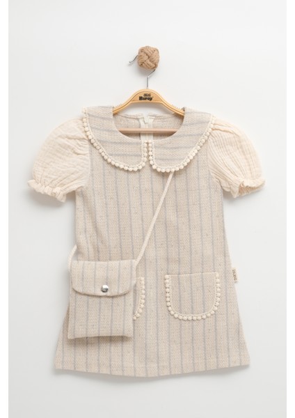 Çantalı Cepli Çizgili Yazlık Pamuklu Kız Elbise