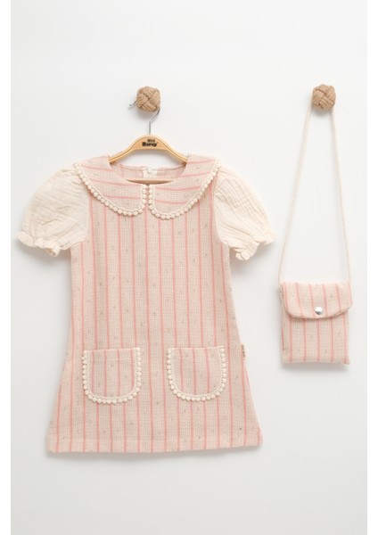 Çantalı Cepli Çizgili Yazlık Pamuklu Kız Elbise