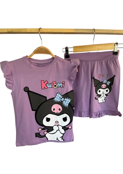 Kız Çocuk Kuromi Desenli Şortlu Takım