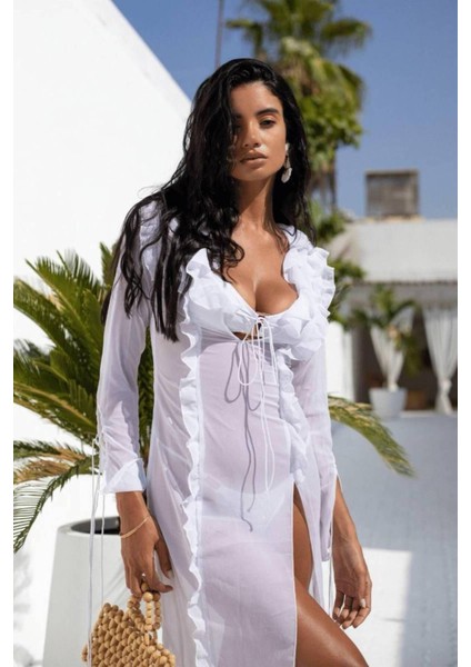 Yırtmaç Detaylı Tül Pareo Plaj Elbisesi 111 fırsatları