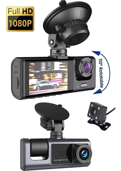 Araç Içi 3 Kameralı 1080P /2.0 Inç LCD Ekranlı /gece Görüşlü /geri Görüş/ G-Sensör /hareket Algılama