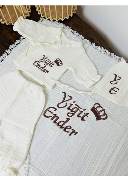 Insta Bebe Müslin Zıbın Pijama Şapka ve Battaniye %100 Pamuk Nakışlı Isme Özel