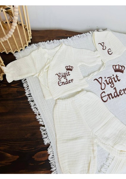 Insta Bebe Müslin Zıbın Pijama Şapka ve Battaniye %100 Pamuk Nakışlı Isme Özel