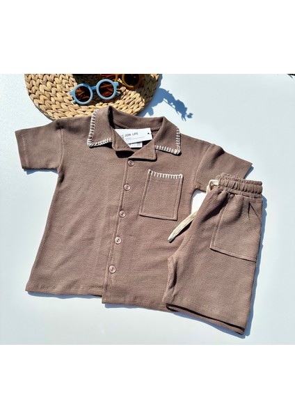 Yaka Detaylı Şortlu Takım - Kahverengi modelleri