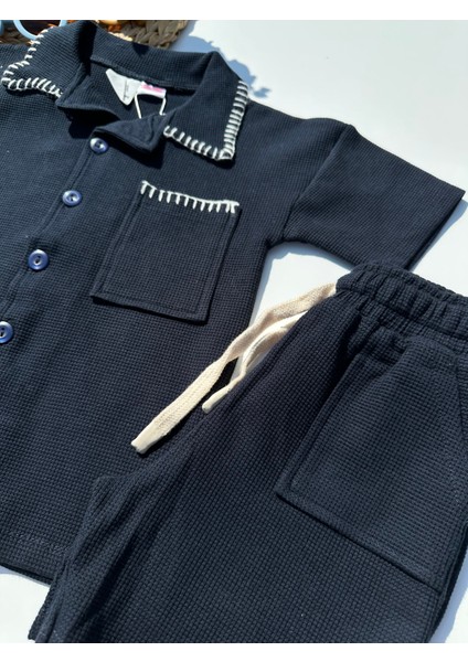 Yaka Detaylı Şortlu Takım - Lacivert modelleri