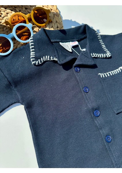 Yaka Detaylı Şortlu Takım - Lacivert fırsatları