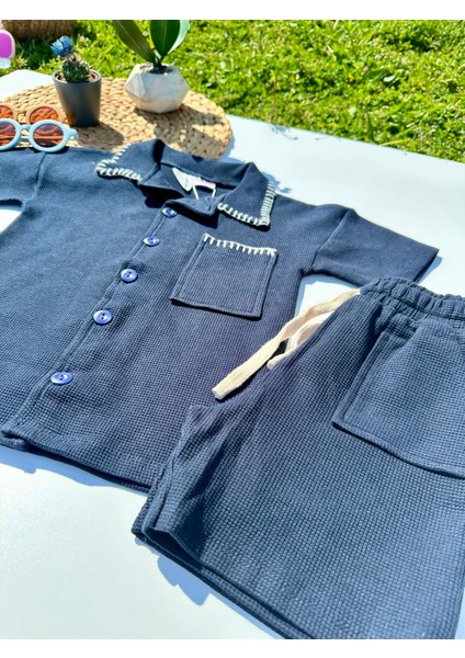 Yaka Detaylı Şortlu Takım - Lacivert indirimleri