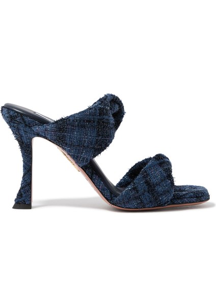 95MM Topuklu Şık Denim Görünümlü Tweed Terlik