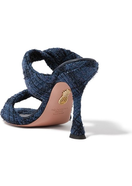 95MM Topuklu Şık Denim Görünümlü Tweed Terlik modelleri