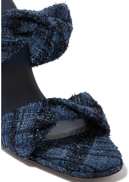 95MM Topuklu Şık Denim Görünümlü Tweed Terlik fırsatları