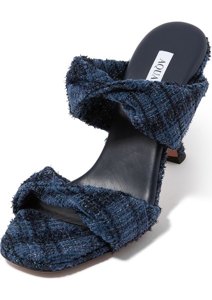 95MM Topuklu Şık Denim Görünümlü Tweed Terlik indirimleri