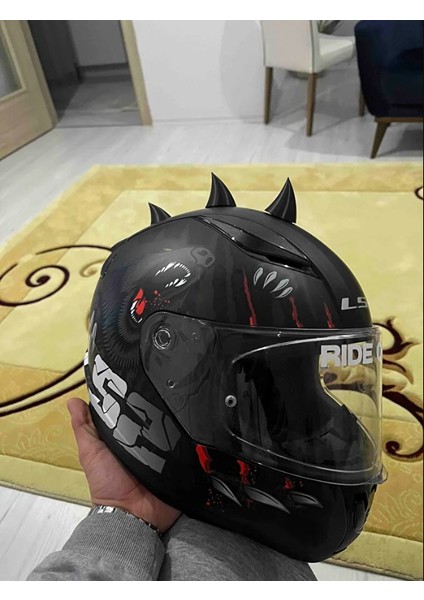 Siyah Motor Kask Boynuzu Süsü