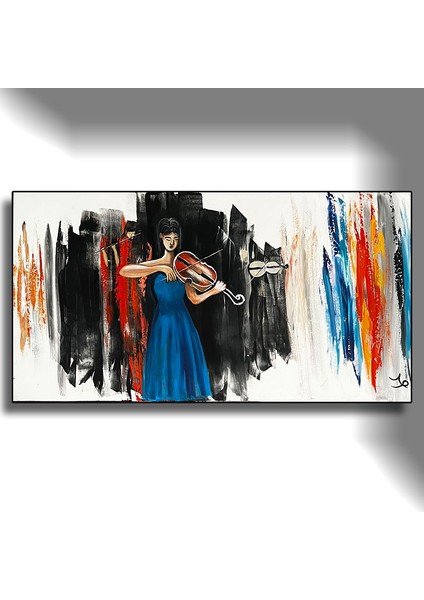 Kemancı Kız Tabloları, Dekoratif Modern Keman Çalan Müzisyenler Tablosu 07