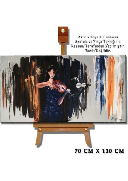 Kemancı Kız Tabloları, Dekoratif Modern Keman Çalan Müzisyenler Tablosu 07