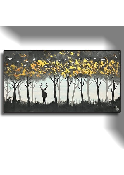 Ormanda Ceylan ve Geyik Figürlü Dekoratif Tablo, Ressam ve Yalnız Geyik TABLOSU74