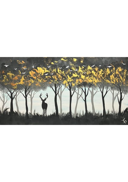 Ormanda Ceylan ve Geyik Figürlü Dekoratif Tablo, Ressam ve Yalnız Geyik TABLOSU74