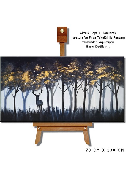 Ormanda Ceylan ve Geyik Figürlü Dekoratif Tablo, Ressam ve Yalnız Geyik TABLOSU74