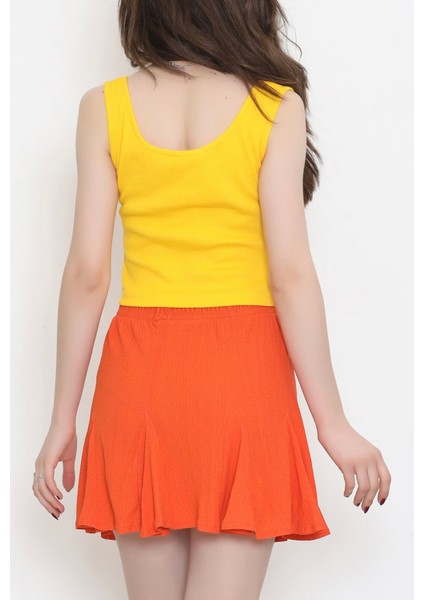 Kadın Askılı Fitilli Crop Body Sarı