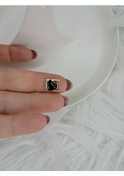 Badelis Çelik Silver Renk Kedi Temalı Charm