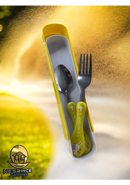 Çocuk Figürlü Metal Uçlu Kaşık ve Çatal - Mama Kaşığı - Okul Için Kutulu Beslenme Seti modelleri