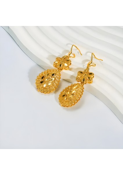 24 K Altın Kaplama 2 Parça Kolye + Küpe Takı Seti - Gül Altını Renkli Düğün Aksesuarları modelleri