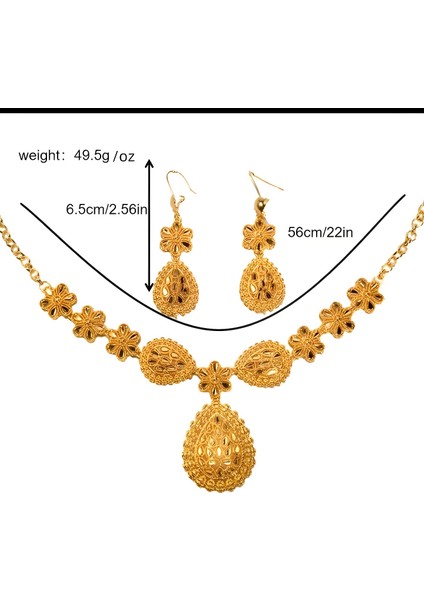 24 K Altın Kaplama 2 Parça Kolye + Küpe Takı Seti - Gül Altını Renkli Düğün Aksesuarları fırsatları