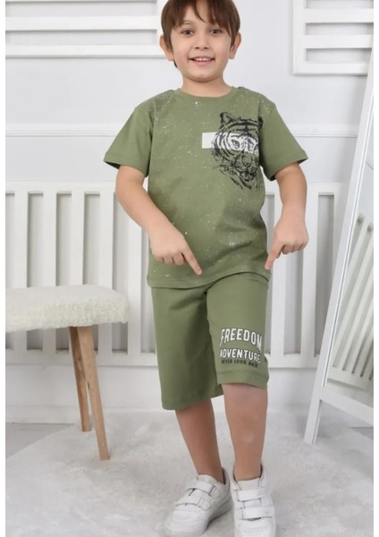 Erkek Çocuk Pamuklu Kaplan Desenli Alt-Üst Takım