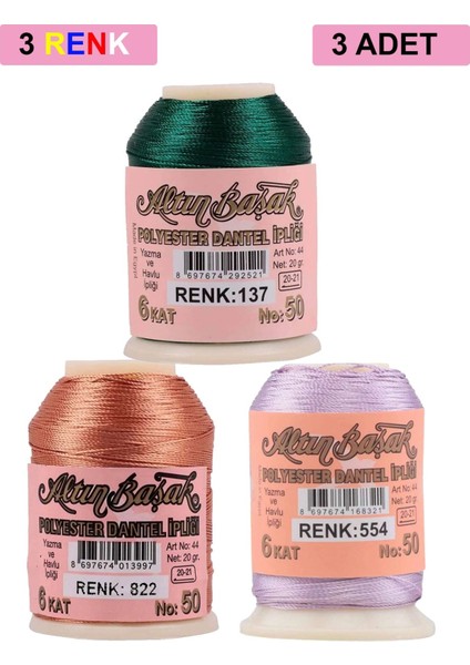 3 Adet Oya ve Dantel Ipi 20 gr - Royaleks - No: 822 - 554 - 137