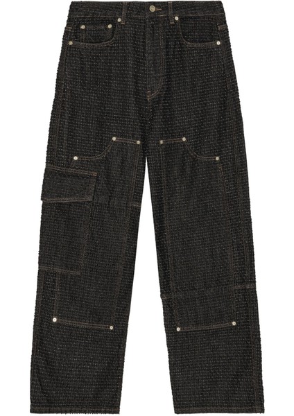 Şık Fluffy Denim Işçi Jean Pantolon