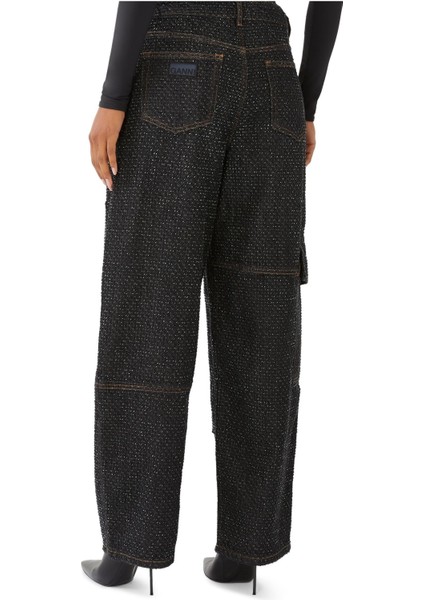 Şık Fluffy Denim Işçi Jean Pantolon