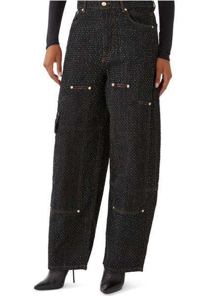 Şık Fluffy Denim Işçi Jean Pantolon