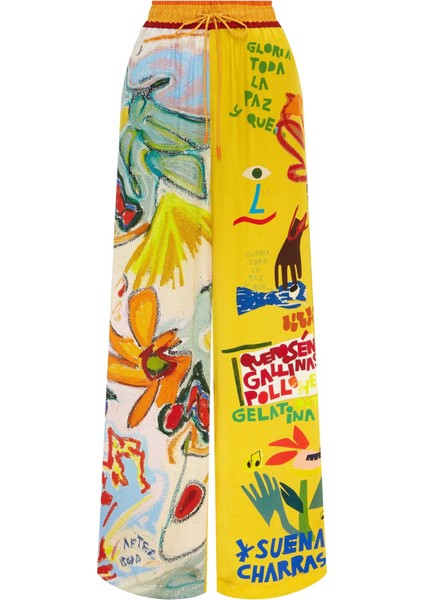 Çarpıcı Çok Renkli Geniş Paça Pantolon