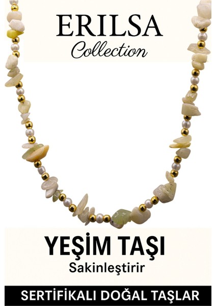 Sertifikalı Kırık Taşlı Model Inci ve Yeşim Taşı Kolye