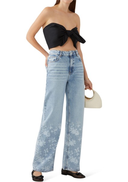 Çiçek Desenli Denim Pantolon fiyatları