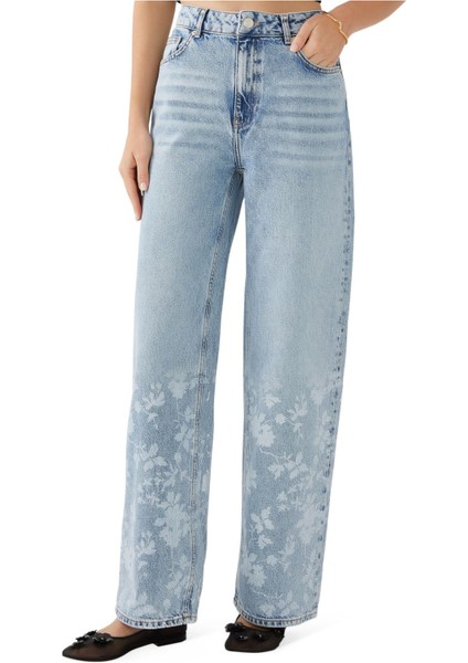 Çiçek Desenli Denim Pantolon indirimleri