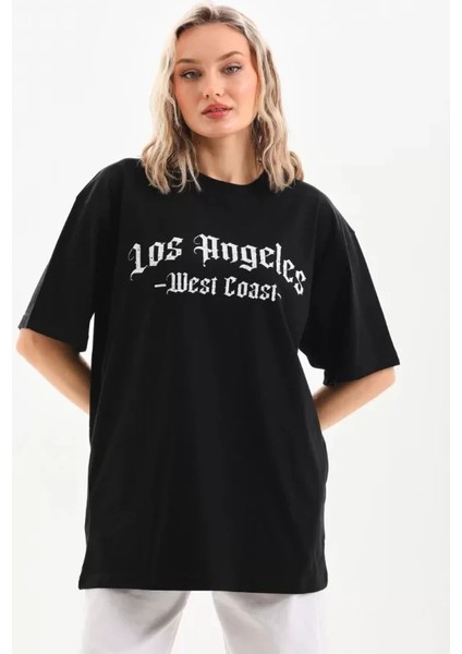 Baskılı Oversize T-Shirt - Siyah