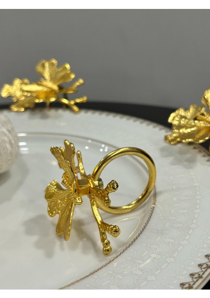 6'lı Ikili Kelebek Dallı Gold Halka Peçete Yüzüğü