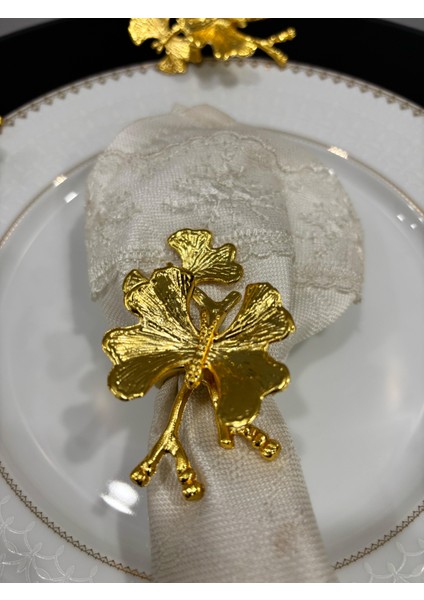 6'lı Ikili Kelebek Dallı Gold Halka Peçete Yüzüğü