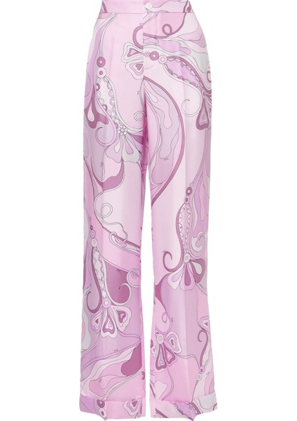 Orkide Desenli Ipek Twill Pantolon
