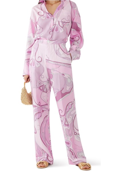 Orkide Desenli Ipek Twill Pantolon