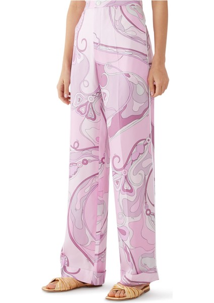 Orkide Desenli Ipek Twill Pantolon