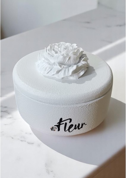 Fleur - Çiçek Kapaklı Dekoratif ve Hediyelik Takı Tabağı, Sunumluk ve Çok Amaçlı Beton Kap