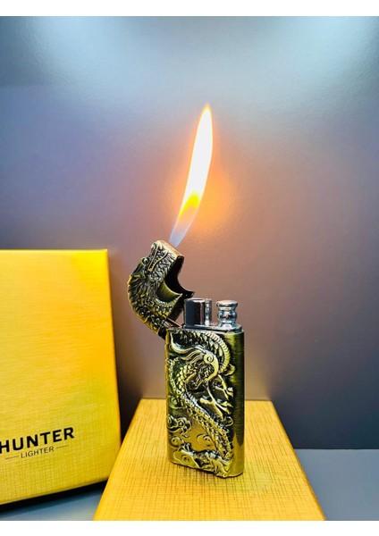 Yeni Nesil Ejderha Tasarım Çift Alev Gazlı Metal Timsah Çakmak