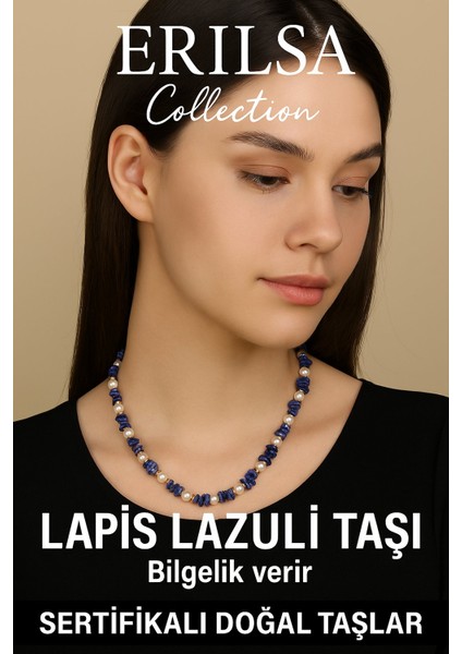 Sertifikalı Kırık Taşlı Model Inci - Lapis Lazuli Taşı Kolye