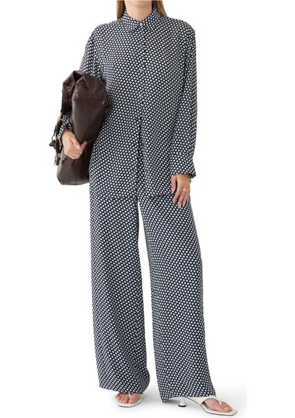 Geometrik Desenli Geniş Paça Pantolon