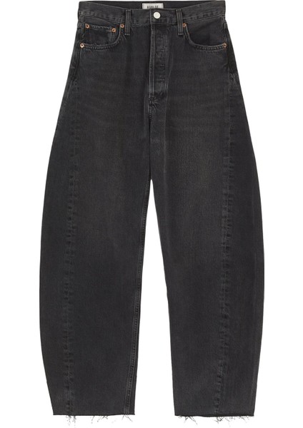 Yüksek Bel Geniş Paça Kot Pantolon - Siyah