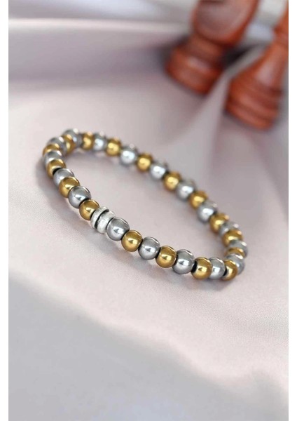 Hematit Silver Gold Renk Doğal Taş Erkek Bileklik