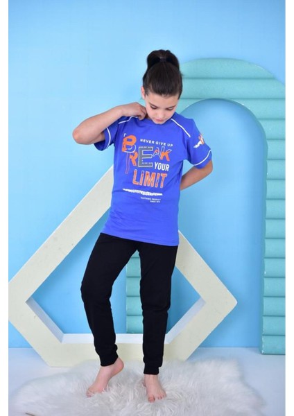 Kapip Mavi Break Limite Baskılı Kısa Kollu Erkek Çocuk Pijama Takımı 11-15 Yaş 5054-M