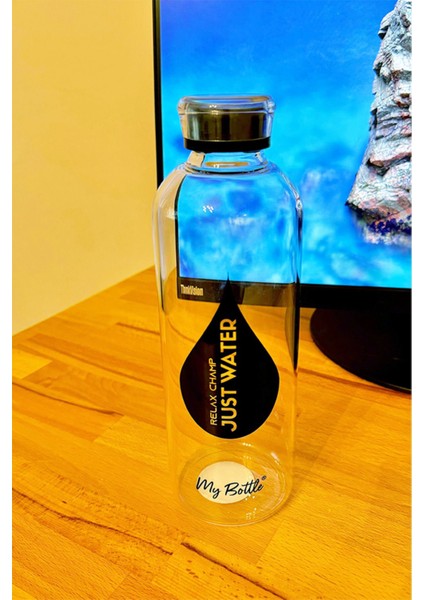 Borosilikat Cam Matara 1000 ml Su Şişesi 1lt Sporcu Matarası Motivasyon Suluk