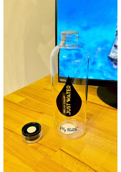 Borosilikat Cam Matara 1000 ml Su Şişesi 1lt Sporcu Matarası Motivasyon Suluk